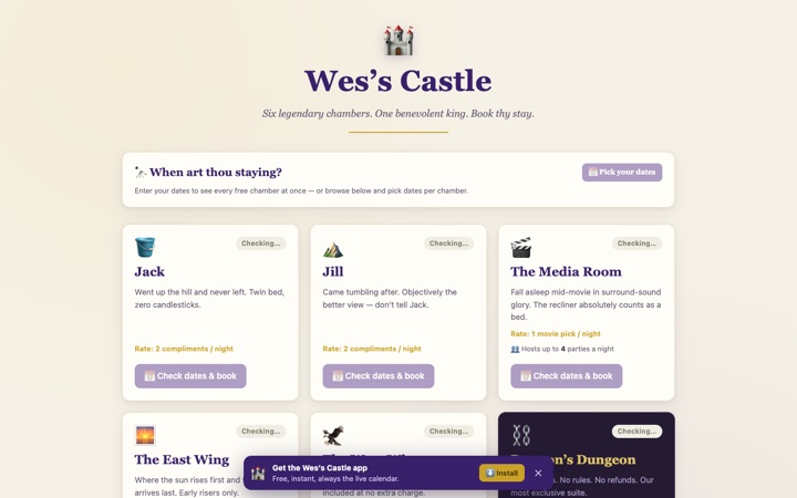 Wes's Castle medieval booking site
