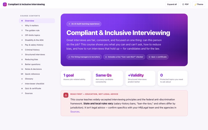 Compliant and Inclusive Interviewing course