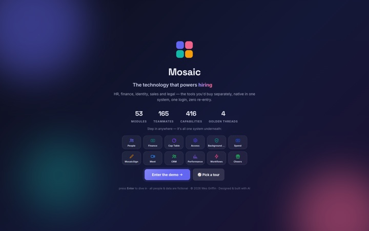 The Mosaic platform landing screen